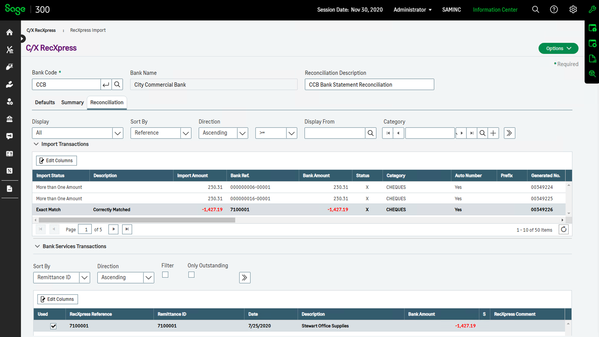 RecXpress Matching